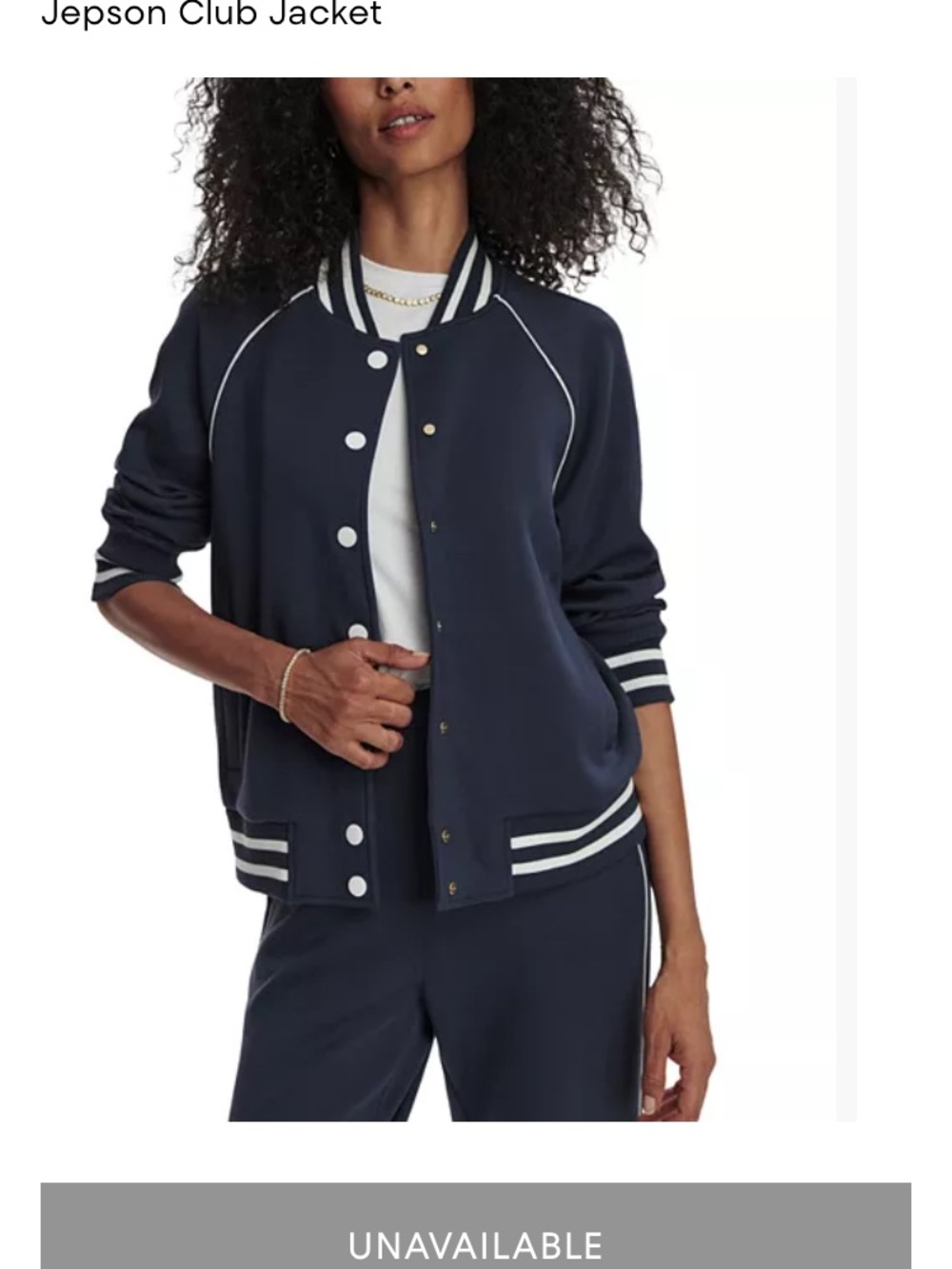 Varley 2-Piece Double Soft Navy Jepson Varsity Club Jacket & Matching Pants.